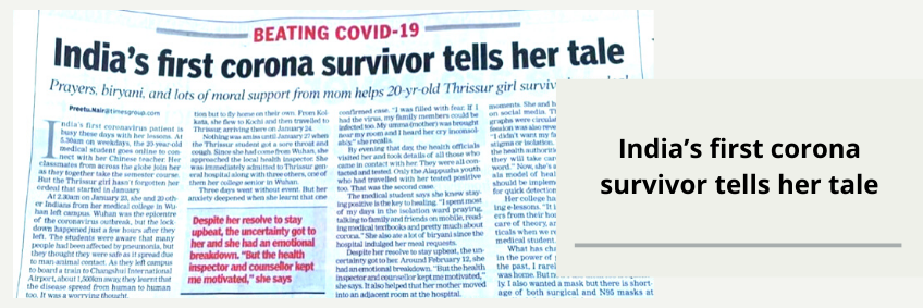 India’s first corona survivor tells her tale