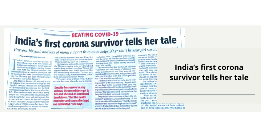 India’s first corona survivor tells her tale India’s first corona survivor tells her tale